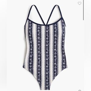J. Crew Striped One Piece Swimsuit with Crisscross Back